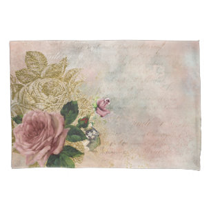 Steampunk Glam Rosa und goldene Rose Rustikale F Kissenbezug