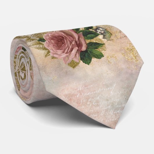 Steampunk Glam | Rosa und goldene Rose Rustikale F Krawatte (Gerollt)