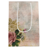 Steampunk Glam | Rosa und goldene Rose Rustikale F Mittlere Geschenktüte (Rückseite)