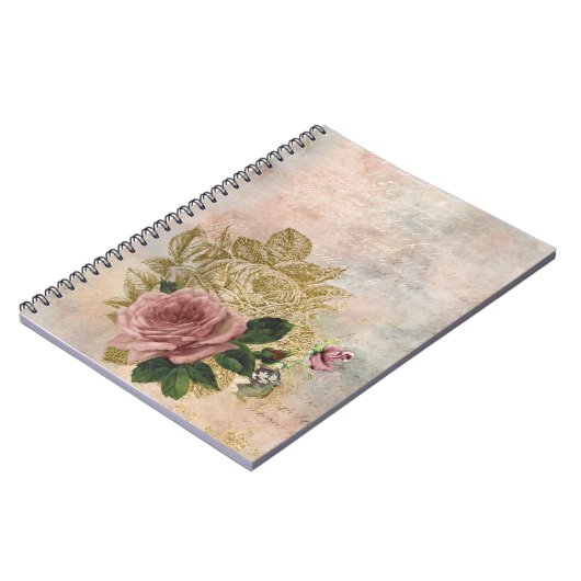 Steampunk Glam | Rosa und goldene Rose Rustikale F Notizblock (Linke Seite)