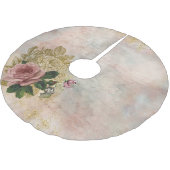 Steampunk Glam | Rosa und goldene Rose Rustikale F Polyester Weihnachtsbaumdecke (Schrägansicht)