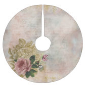 Steampunk Glam | Rosa und goldene Rose Rustikale F Polyester Weihnachtsbaumdecke (Vorderseite)