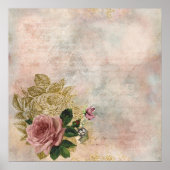 Steampunk Glam | Rosa und goldene Rose Rustikale F Poster (Vorne)
