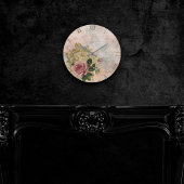 Steampunk Glam | Rosa und goldene Rose Rustikale F Runde Wanduhr