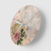 Steampunk Glam | Rosa und goldene Rose Rustikale F Runde Wanduhr (Winkel)