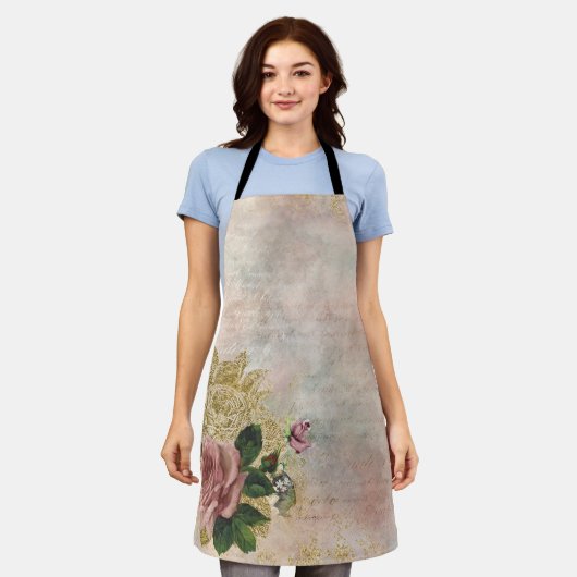 Steampunk Glam | Rosa und goldene Rose Rustikale F Schürze (Getragen)