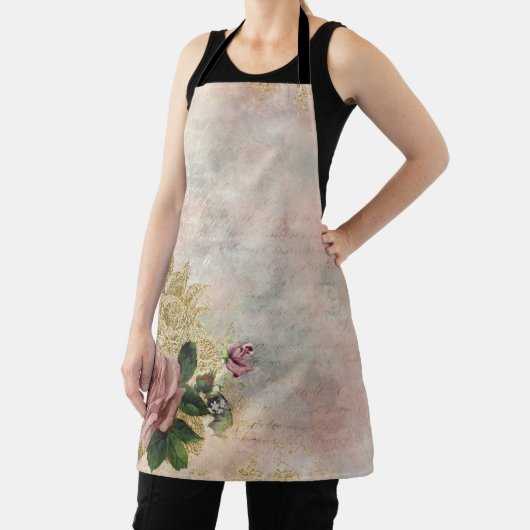 Steampunk Glam | Rosa und goldene Rose Rustikale F Schürze (InSitu)