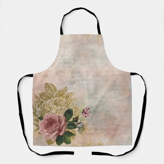 Steampunk Glam | Rosa und goldene Rose Rustikale F Schürze (Vorderseite)