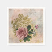 Steampunk Glam | Rosa und goldene Rose Rustikale F Serviette (Vorderseite)