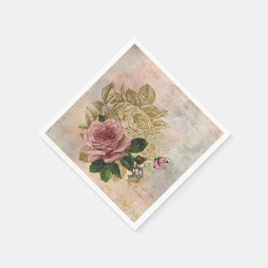Steampunk Glam | Rosa und goldene Rose Rustikale F Serviette (Ecke)