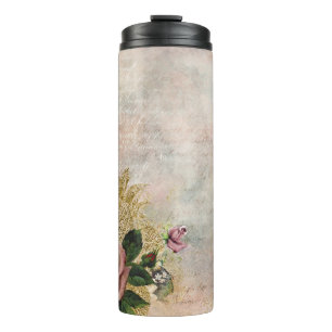 Steampunk Glam   Rosa und goldene Rose Rustikale F Thermosbecher