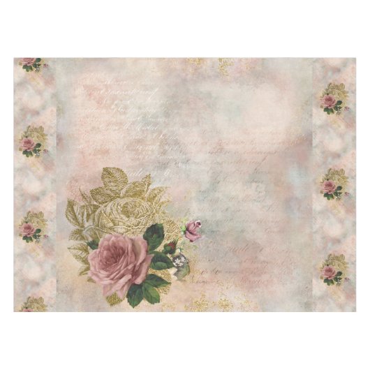 Steampunk Glam | Rosa und goldene Rose Rustikale F Tischdecke (Vorderseite (Horizontal))