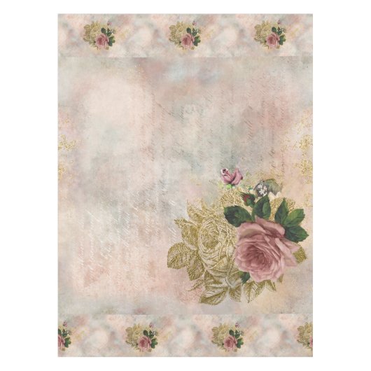 Steampunk Glam | Rosa und goldene Rose Rustikale F Tischdecke (Vorderseite)
