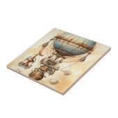 Steampunk-Globus Luftschiff Blaupause Blau Messing Fliese (Seite)