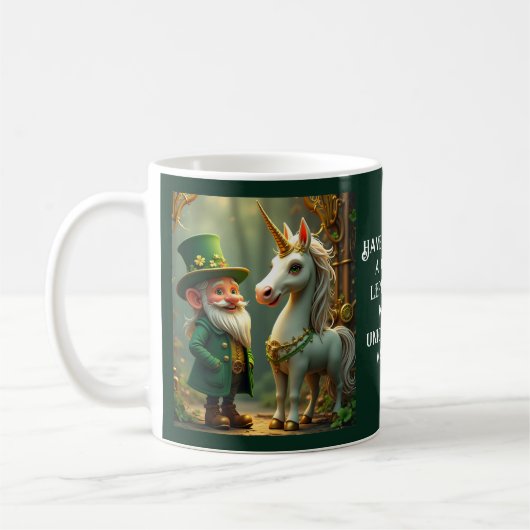 Steampunk Gnome-Leprechaun Unicorn St Patricks Day Kaffeetasse (Links)