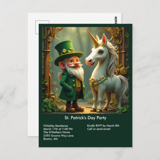 Steampunk Gnome-Leprechaun Unicorn St Patricks Day Postkarte (Vorne/Hinten)