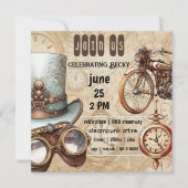 Steampunk Goggles Bike Top Hat Uhren Party Einladung (Vorderseite)