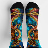 Steampunk Golden Dragon & Blue Sky auf Black Socken (Oben)