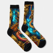 Steampunk Golden Dragon & Blue Sky auf Black Socken (Rechts)