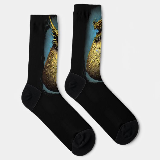 Steampunk Golden Dragon Egg auf schwarz Socken (Rechts)