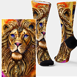 Steampunk Golden Lion mit blauen Augen Socken