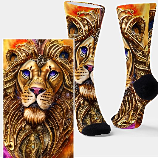 Steampunk Golden Lion mit blauen Augen Socken
