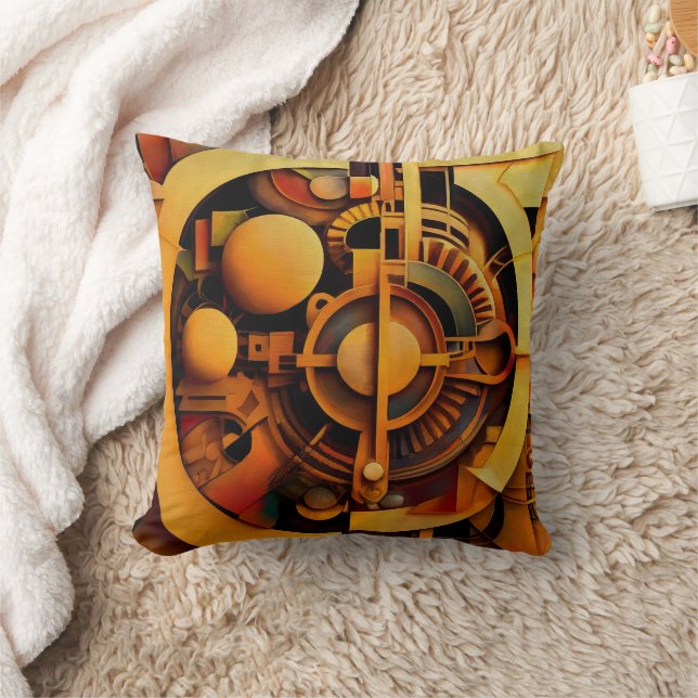 Steampunk Golden Mechanism Abstract Kissen (Decke)