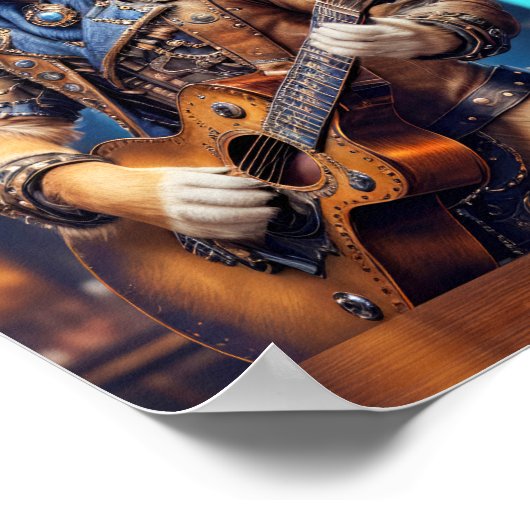 Steampunk Golden Retriever mit akustischer Gitarre Poster (Ecke)