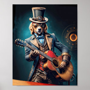 Steampunk Golden Retriever spielt Gitarre Poster