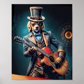Steampunk Golden Retriever spielt Gitarre Poster