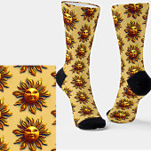 Steampunk Golden Sun Face on Light Gold Brown Socken