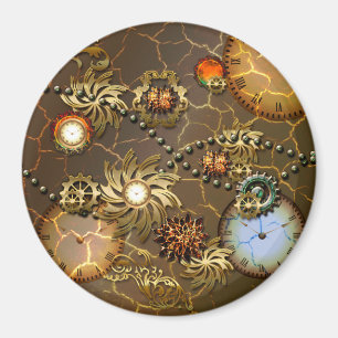 Steampunk goldener Entwurf mit Uhren und giers Magnet