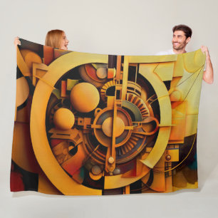 Steampunk Goldener Mechanismus Abstract Fleecedecke