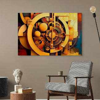 Steampunk Goldener Mechanismus Abstract Leinwanddruck