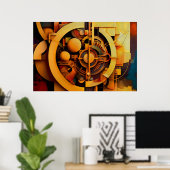 Steampunk Goldener Mechanismus Abstract Poster (Heimbüro)