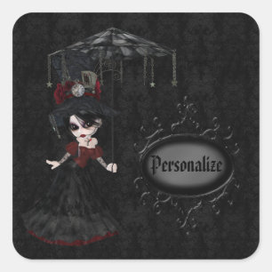 Steampunk-Goth-Girl-Schwarze personalisierte Aufkl Quadratischer Aufkleber