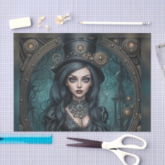 Steampunk Goth Goddess Woman Decoupage Paper Seidenpapier (Handwerk)