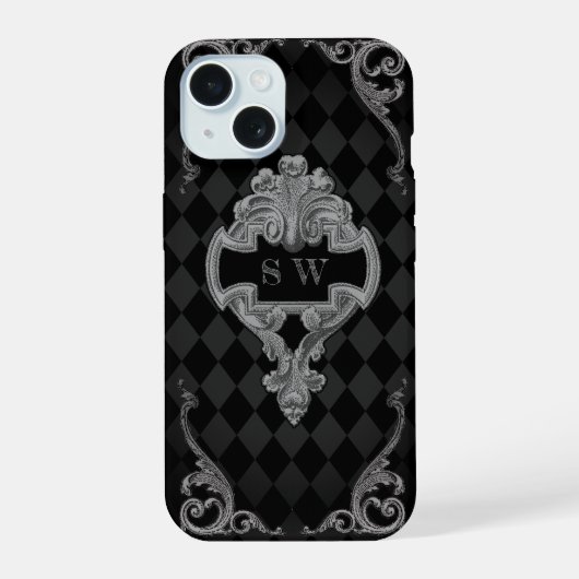 Steampunk-Goth-Monogramm iPhone 15 Hülle (Rückseite)