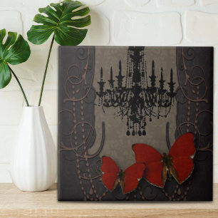 Steampunk-Goth-Schmetterling Paris Vintage-Kronleu Fliese