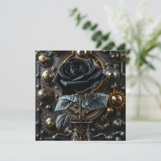 Steampunk Gothic Black Rose Blank Karte (Stehend Vorderseite)