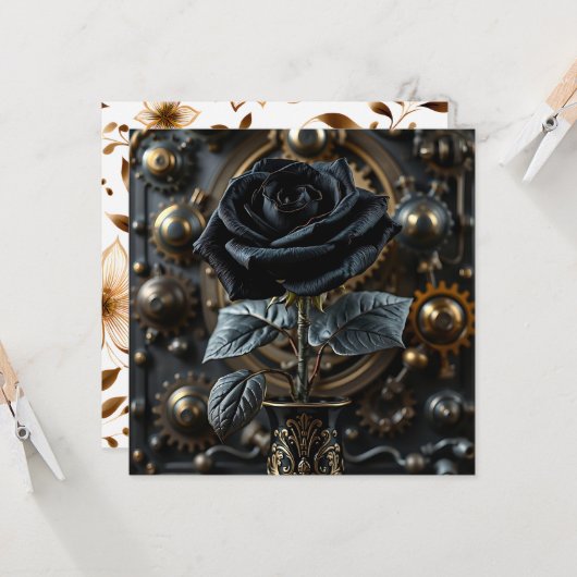 Steampunk Gothic Black Rose Blank Karte (Vorderseite/Rückseite Beispiel)