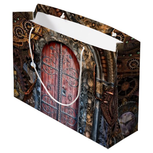 Steampunk Gothic Door Große Geschenktüte (Rückseite Schrägansicht)