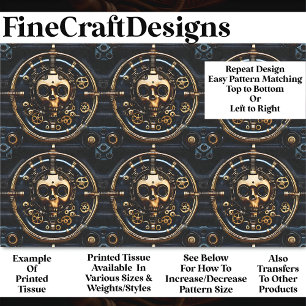 Steampunk Gothic Gold Skull Design BM3 Decoupage Seidenpapier