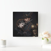 Steampunk Gothic Paar Quadratische Wanduhr (Zuhause)