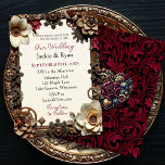 Steampunk Gothic Themed Wedding Einladung<br><div class="desc">Hübsche Hochzeitseinladungen mit Steampunk-Thema. Blume aus schmalem Metall in Gold,  Kupfer und Bordeaux runden diese Hochzeitseinladung ab.</div>