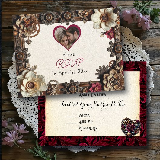 Steampunk Gothic Themed Wedding RSVP Karte