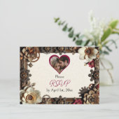 Steampunk Gothic Themed Wedding RSVP Save The Date (Stehend Vorderseite)