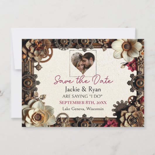 Steampunk Gothic Themed Wedding Save the Date (Vorderseite)