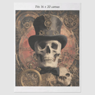 Steampunk-Gotik-Skelett-Decoupage auf 16x20-Leinwa Seidenpapier