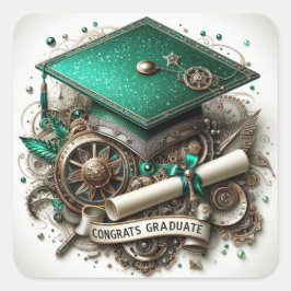 Steampunk-Graduiertenkap und -diplom Quadratischer Aufkleber